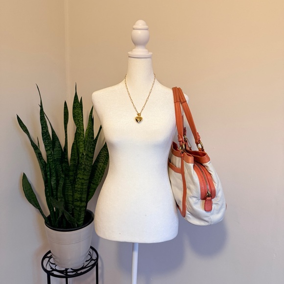 COACH | Cricket Leather Satchel, White with Coral Trim (2009) #13602 - Picture 16 of 17